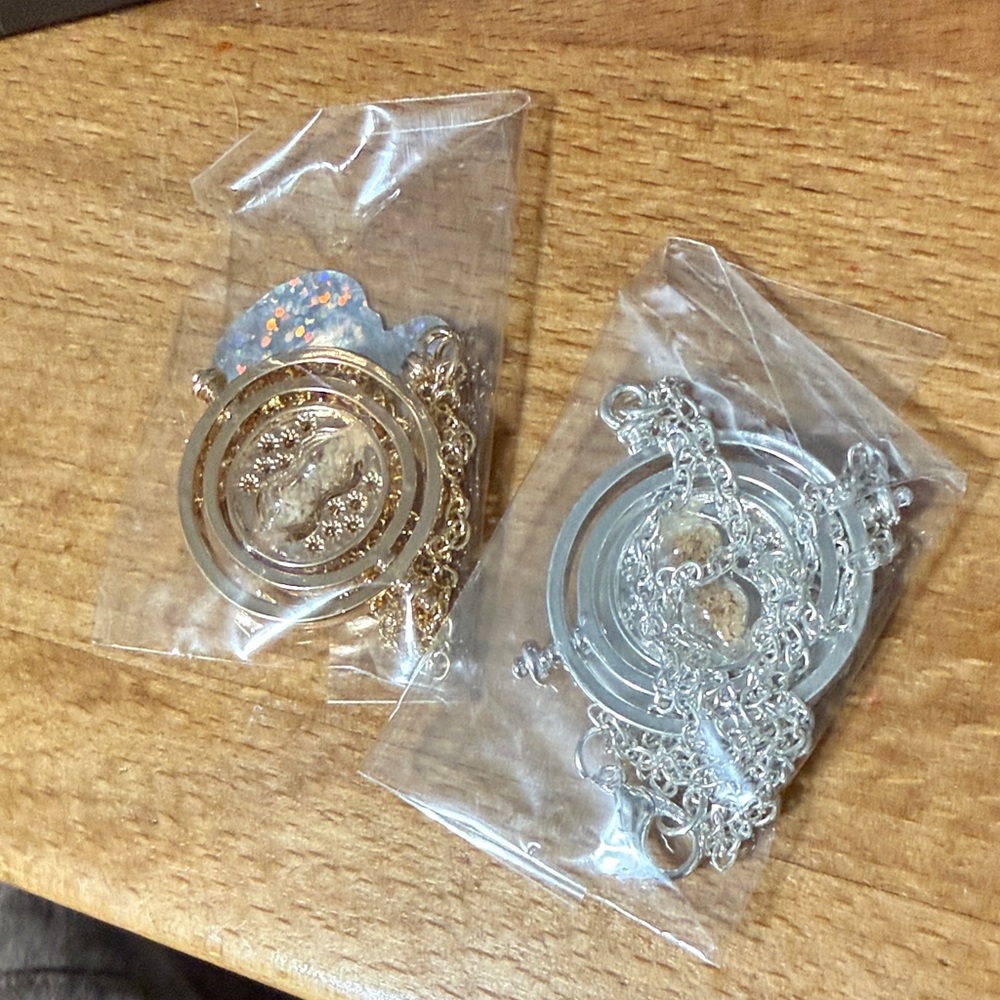 Gold and Silver Time Turner Pendant Necklaces 2 pcs